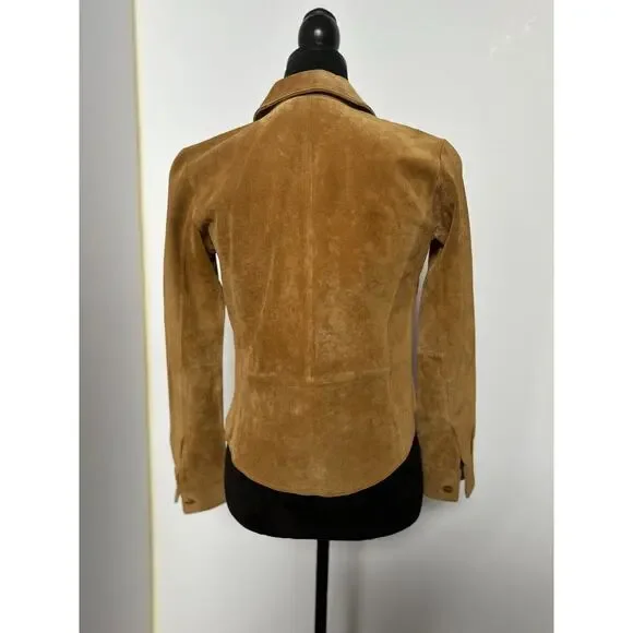 Margaret Godfrey Vintage Suede Jacket M Boho Western Ruffle Button Down Camel - Picture 10 of 12